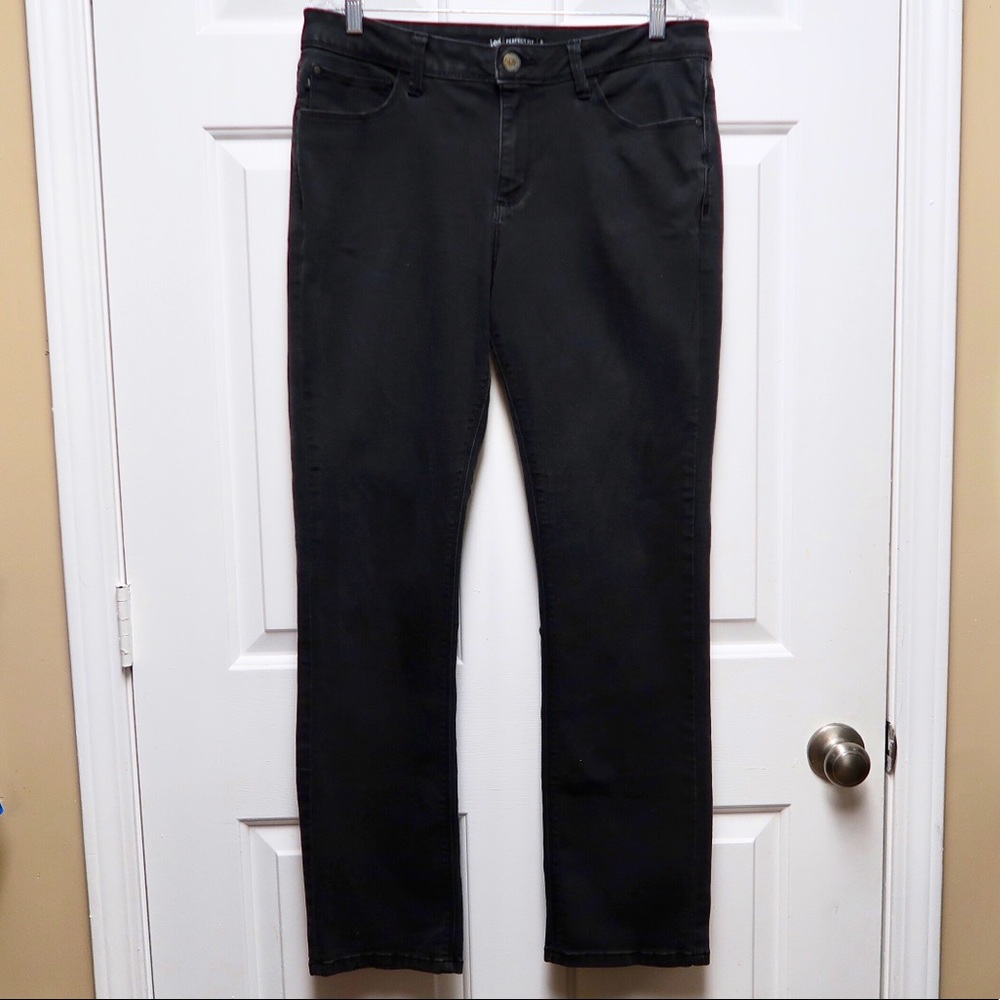 Lee Rider 1889 Jeans Womens Size 14 Medium Straight Perfect Fit Black Denim